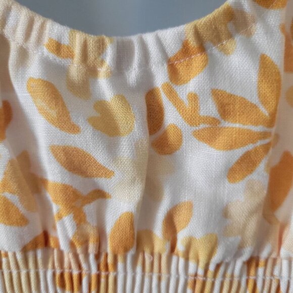 Peony Swimwear Linen Smocked Mini Dress Daffodil Floral Dress- M - Picture 11 of 11